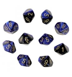 CHX26235 Gemini Polyhedral Black-Blue/gold Set of Ten d10s Chessex