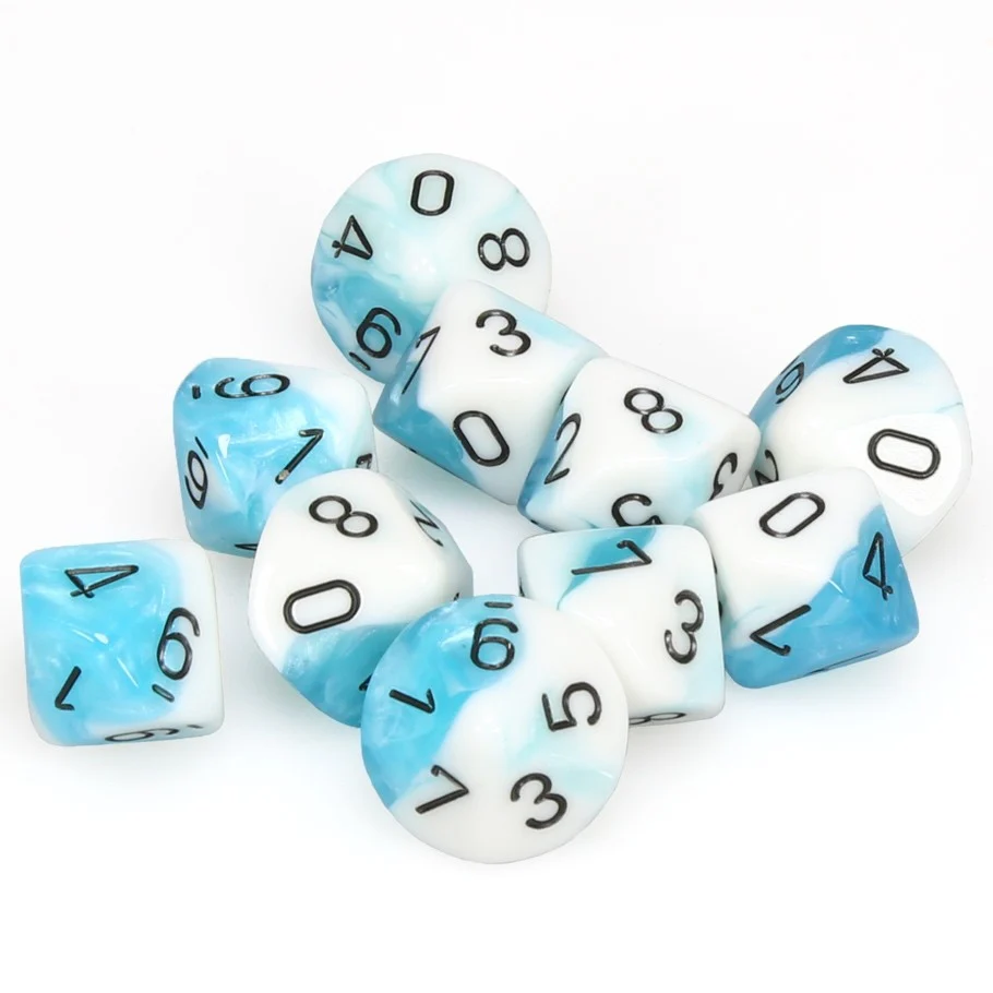 CHX26244 Gemini Polyhedral Teal-White/black Set of Ten d10s Chessex