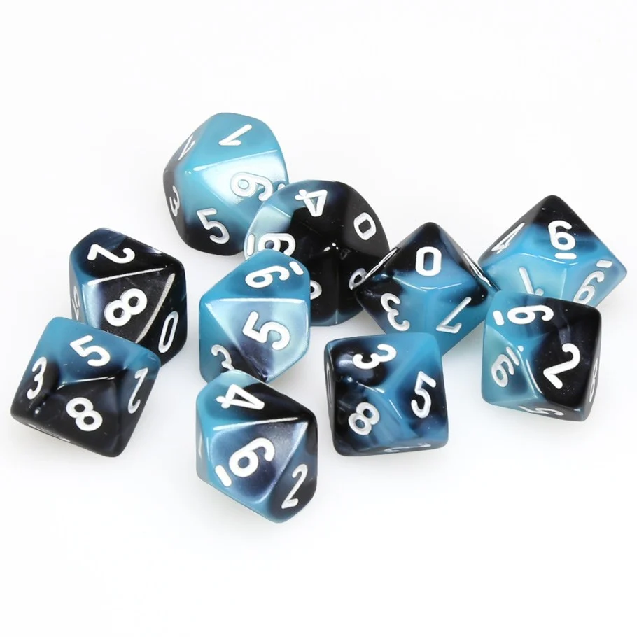 CHX26246 Gemini Polyhedral Black-Shell w/white Set of Ten d10s Chessex