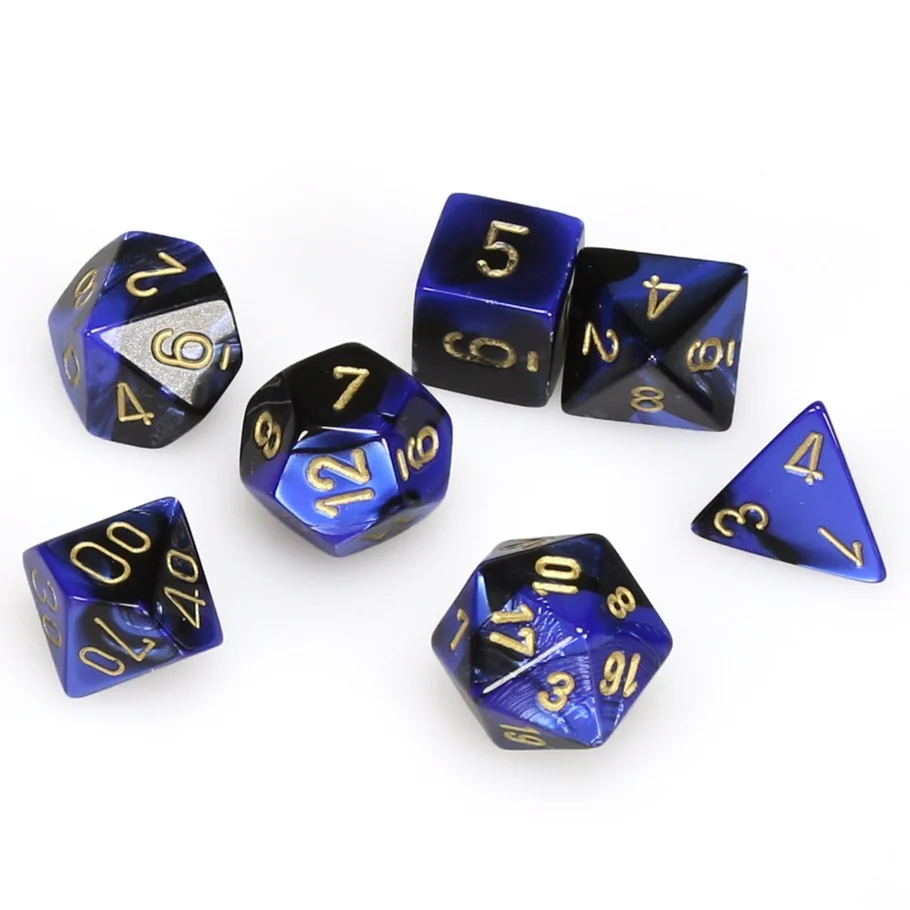 CHX26435 Gemini Polyhedral Black-Blue/gold 7-Die Set Chessex