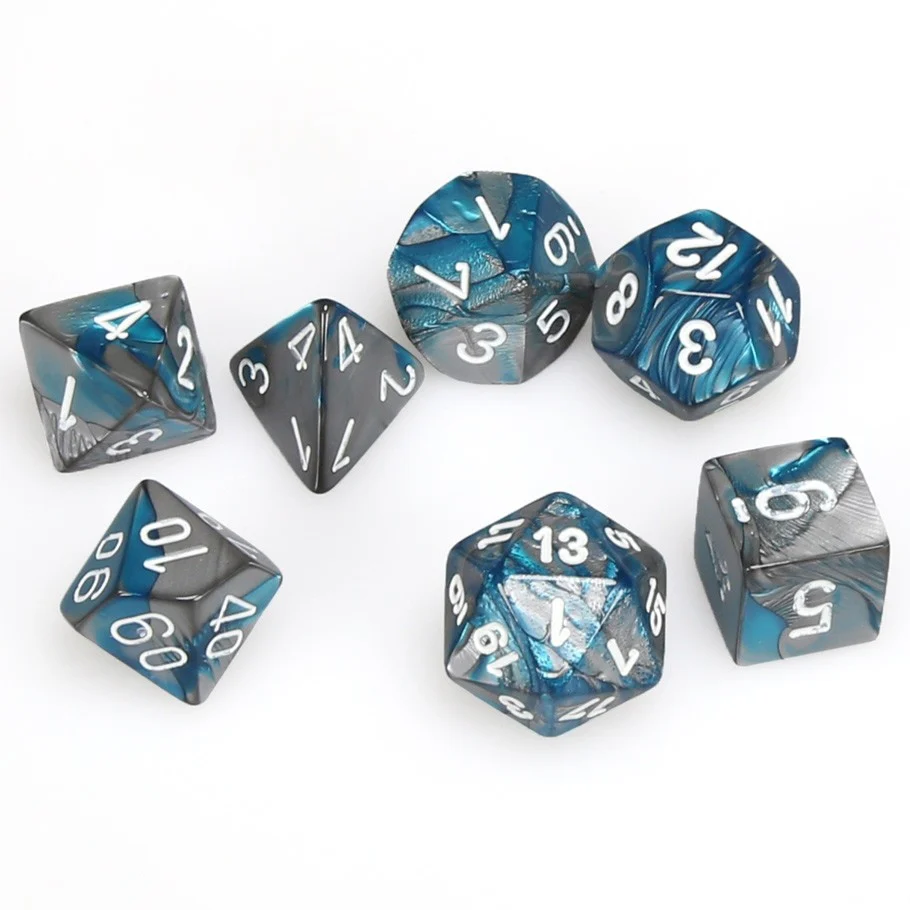 CHX26456 Gemini Polyhedral Steel-Teal w/white 7-Die Set Chessex