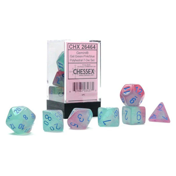 CHX26464 Green-Pink/blue Gel Luminary Gemini 7-Die Set Chessex