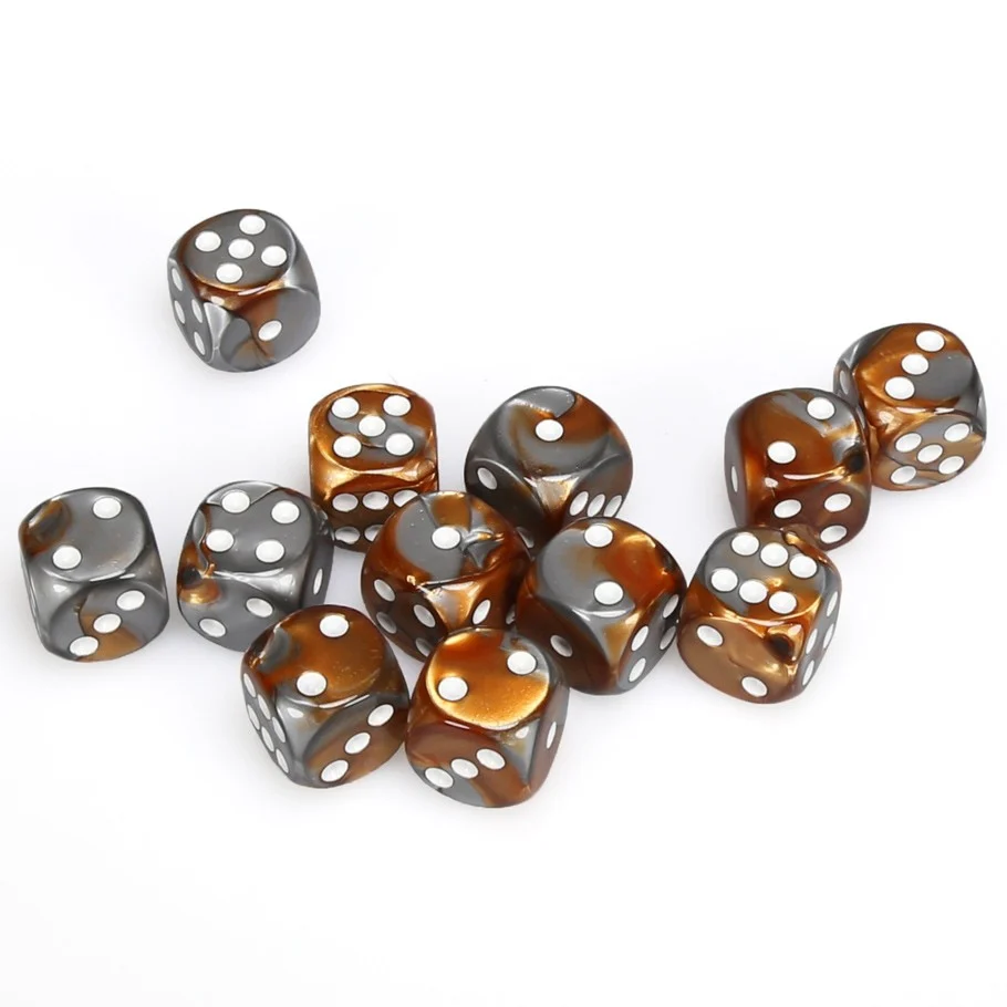 CHX26624 Gemini 16mm d6 Copper-Steel/white Dice Block (12 dice) Chessex