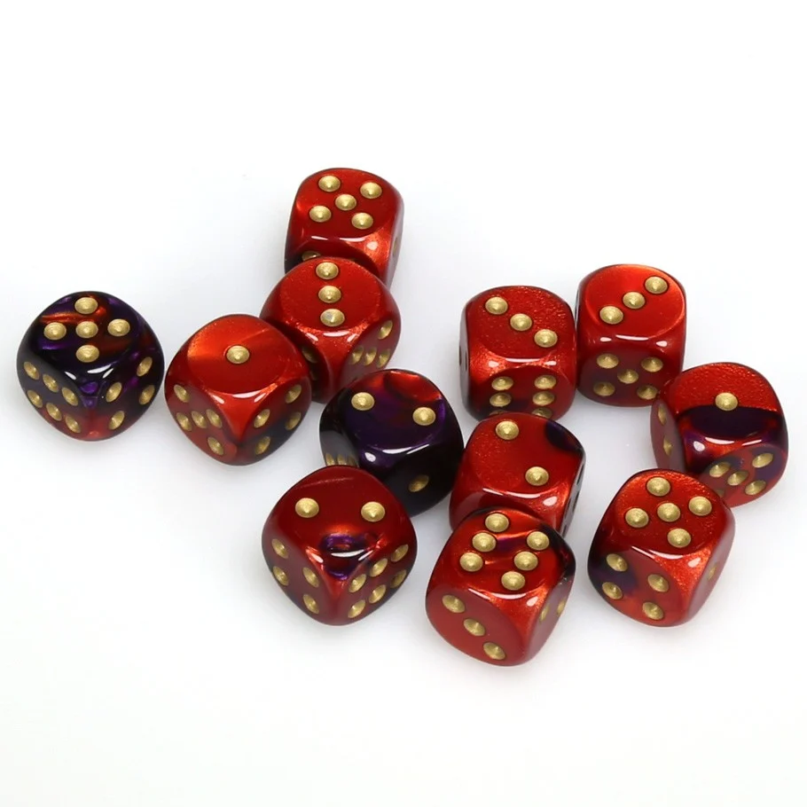 CHX26626 Gemini 16mm d6 Purple-Red/gold Dice Block (12 dice) Chessex