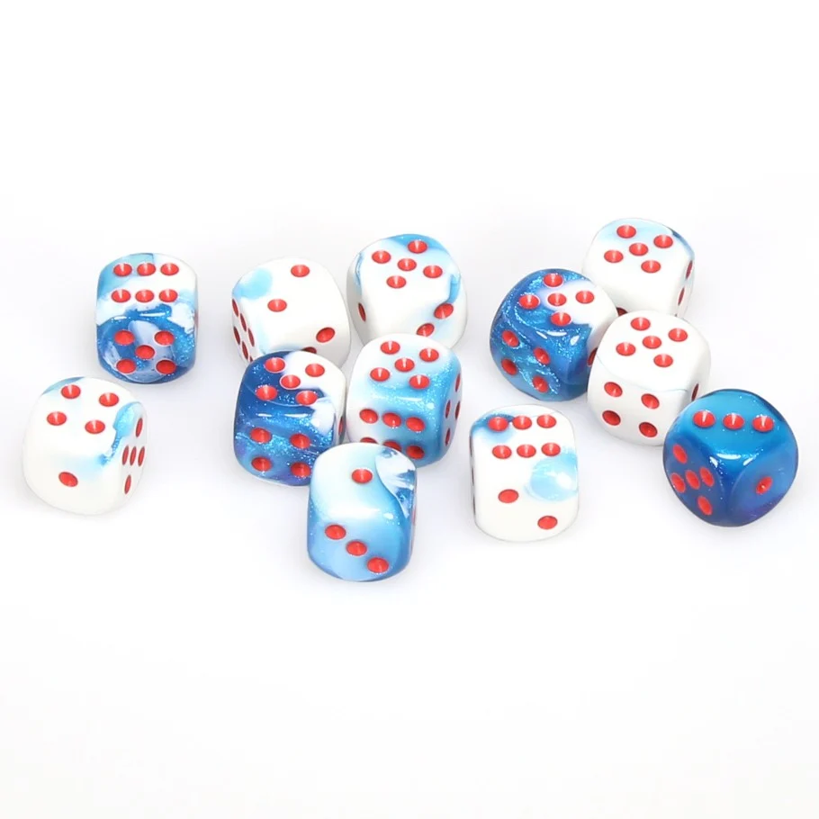 CHX26657 Gemini 16mm d6 Astral Blue-White/red Dice Block (12 dice) Chessex