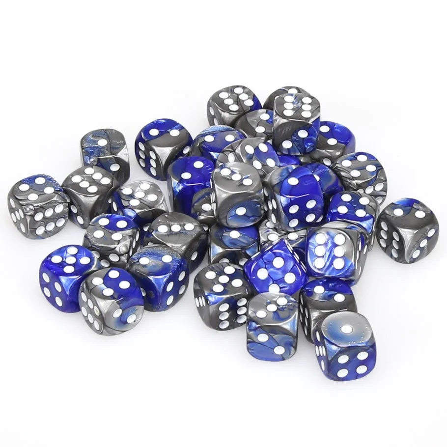 CHX26823 Gemini 12mm d6 Blue-Steel/white Dice Block (36 dice) Chessex