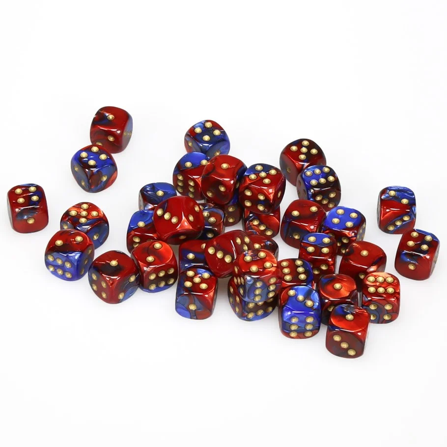 CHX26829 Gemini 12mm d6 Blue-Red/gold Dice Block (36 dice) Chessex