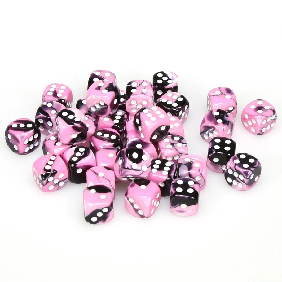 CHX26830 Gemini 12mm d6 Black-Pink/white Dice Block (36 dice) Chessex