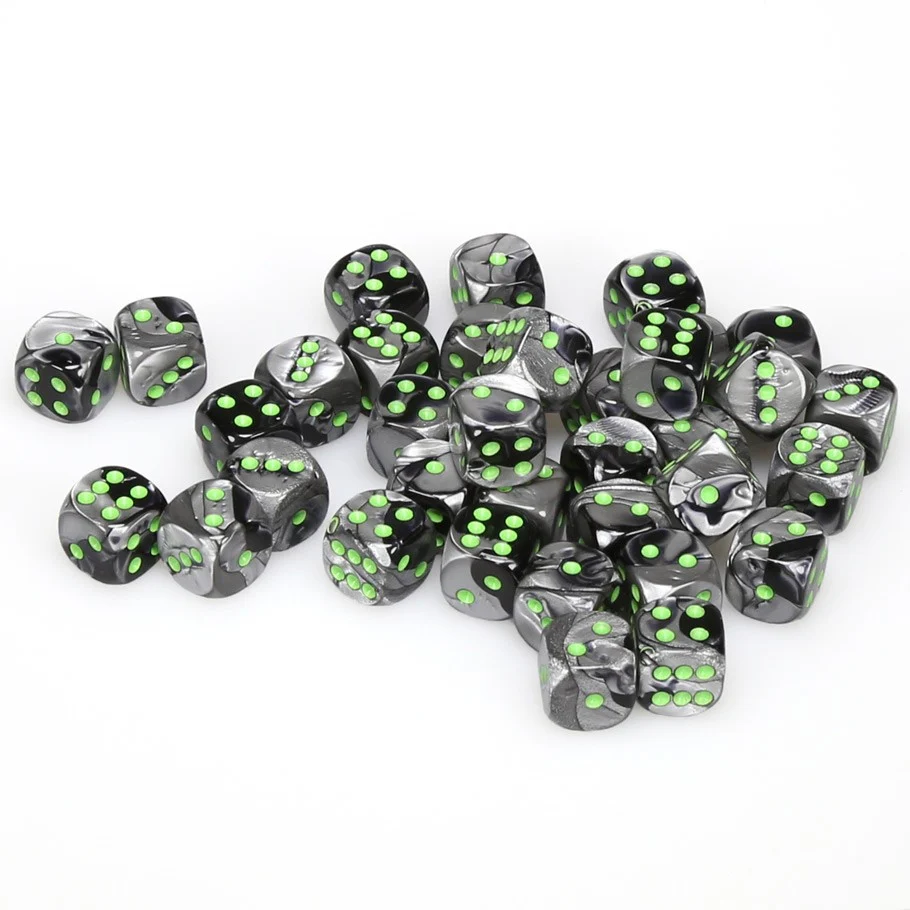CHX26845 Gemini 12mm d6 Black-Grey/green Dice Block (36 dice) Chessex