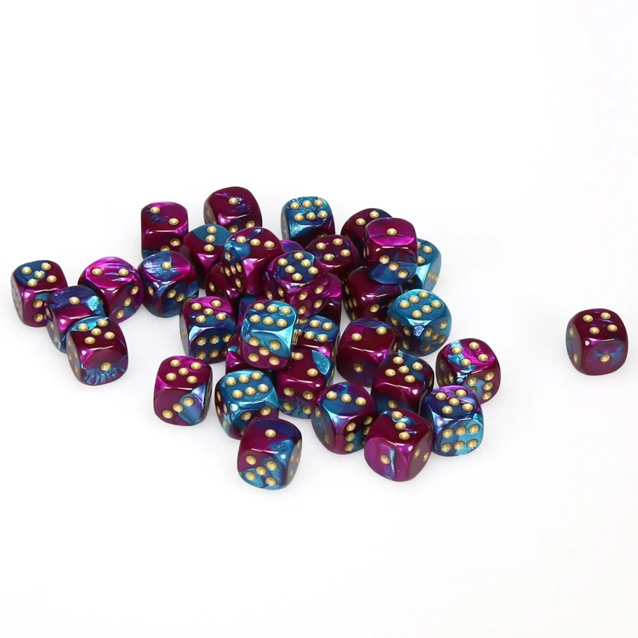 CHX26849 Gemini 12mm d6 Purple-Teal/gold Dice Block (36 dice) Chessex