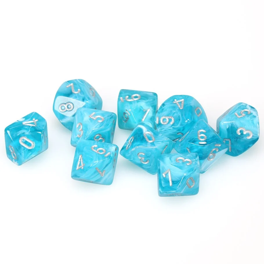 CHX27265 Cirrus Aqua/silver Set of Ten d10s Chessex