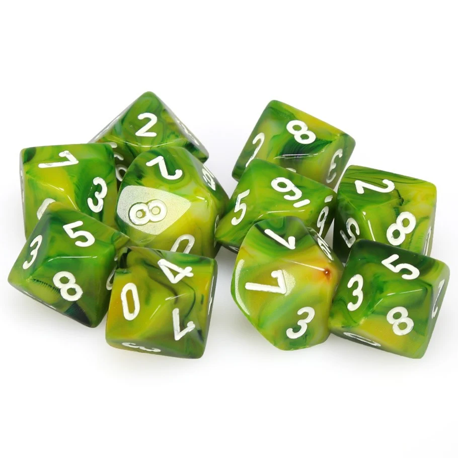 CHX27285 - Phantom Green w/white Set of Ten d10s Chessex