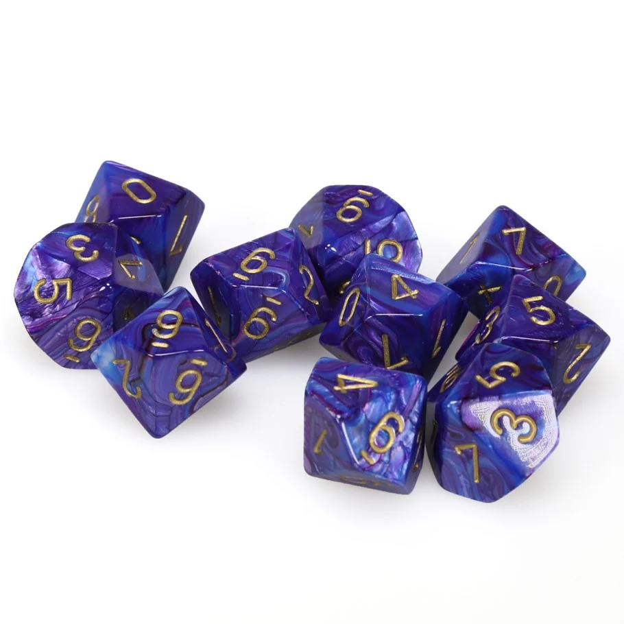 CHX27297 - Lustrous Purple w/gold Set of Ten d10s Chessex