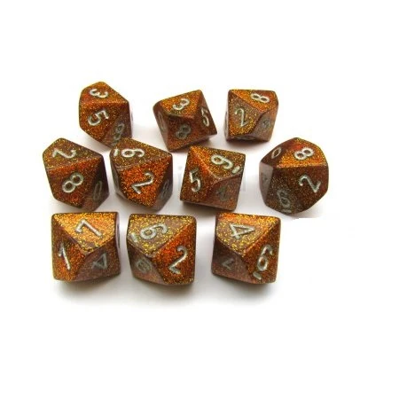 CHX27303 Glitter Gold/silver Set of Ten d10s Chessex