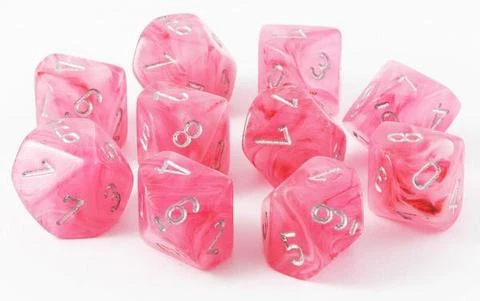 CHX27324 Ghostly Glow Pink/silver Set of Ten d10s Chessex