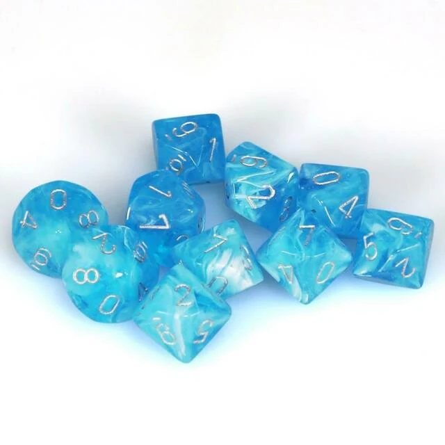 CHX27366 Luminary Sky/Silver Set of Ten d10s Chessex