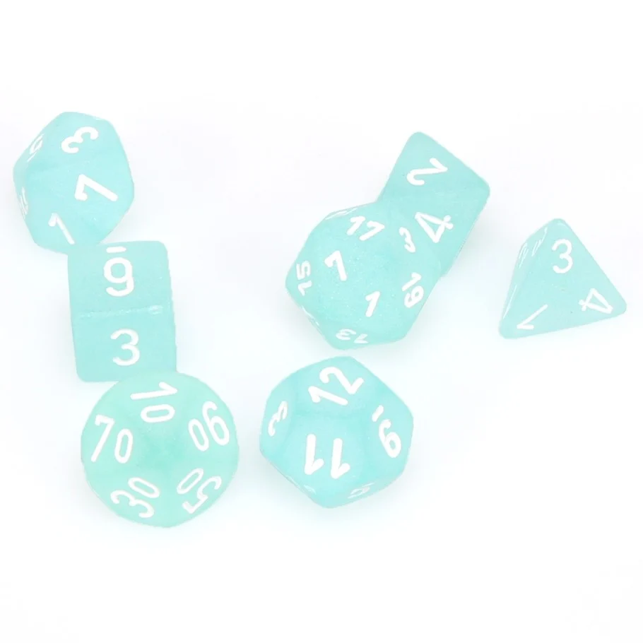 CHX27405 Frosted Polyhedral Teal/white 7-Die Set Chessex