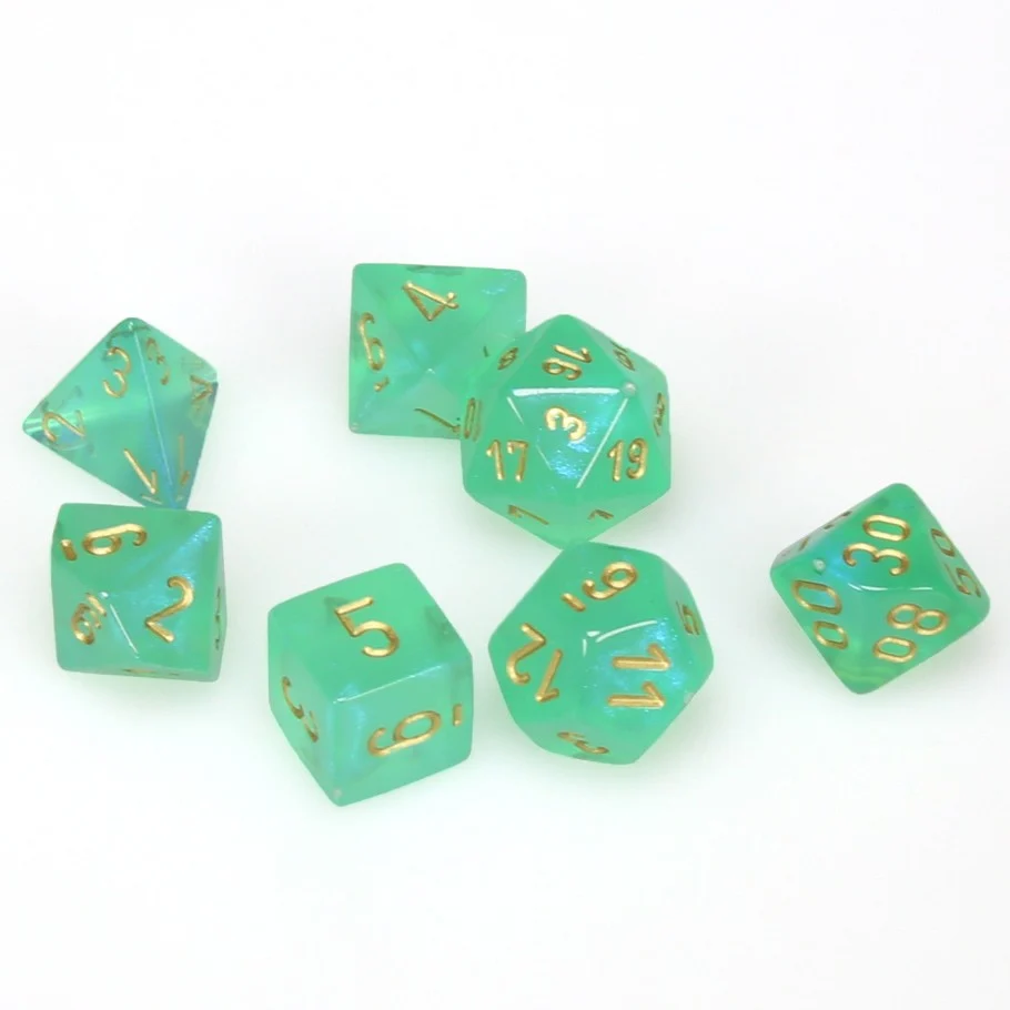 CHX27425 Borealis Polyhedral Light Green/gold 7-Die Set Chessex