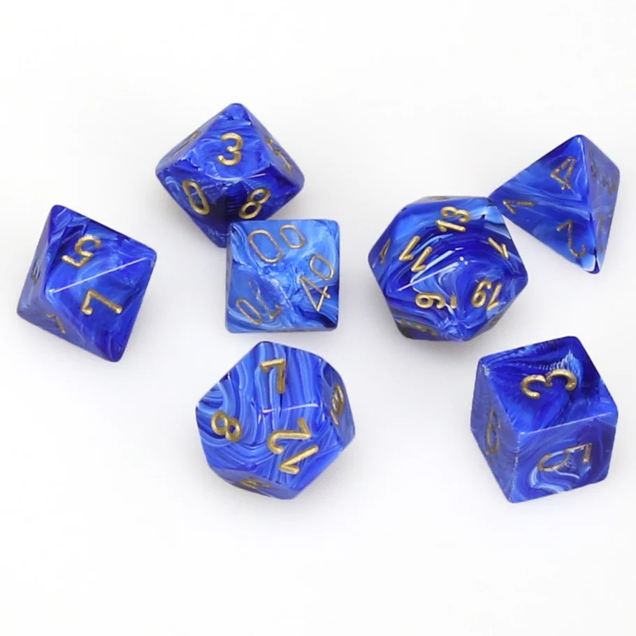 CHX27436 Vortex Polyhedral Blue/gold 7-Die Set Chessex