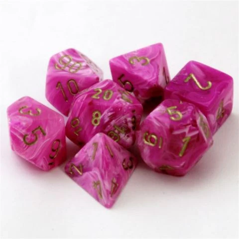 CHX27454 Vortex Polyhedral Pink/gold 7-Die Set Chessex