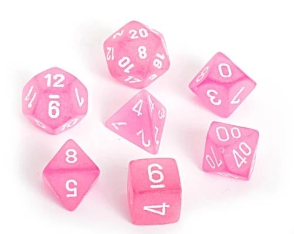 CHX27464 Frosted Polyhedral Pink/white 7-Die Set Chessex