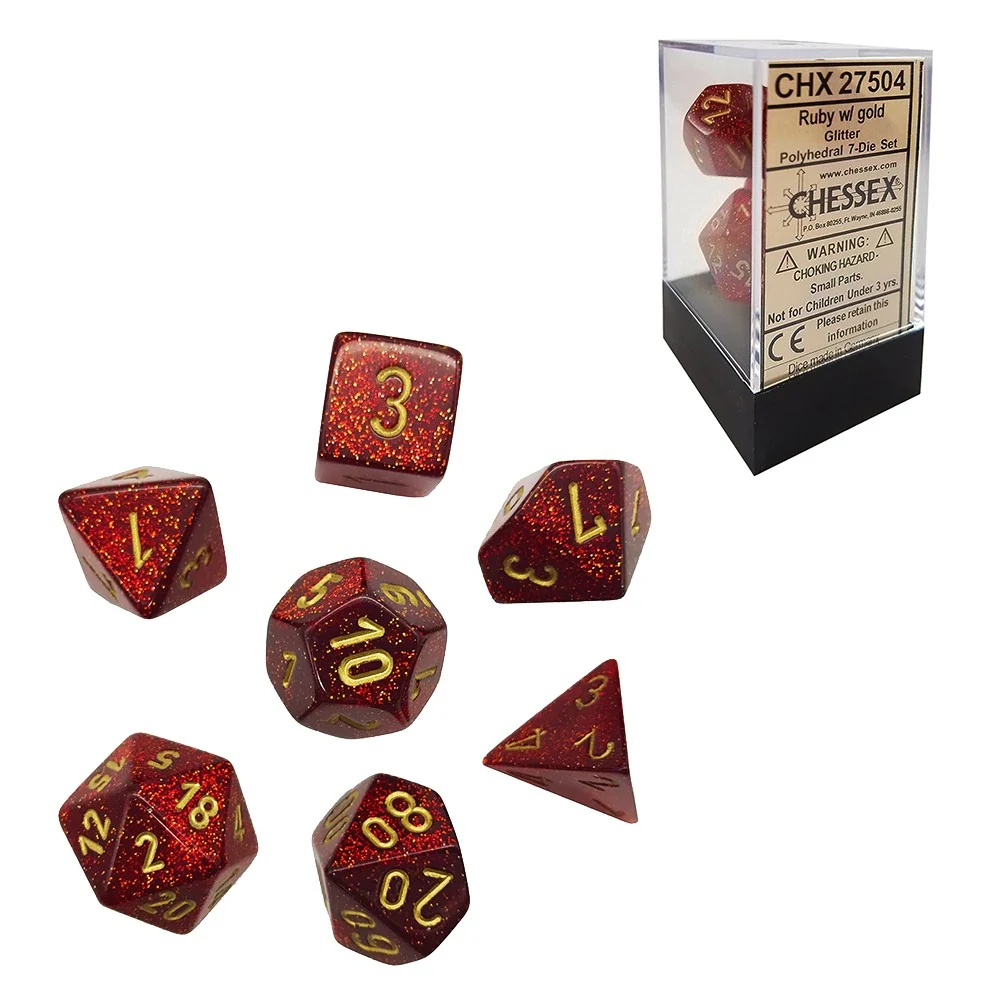 CHX27504 Glitter Polyhedral Ruby/gold 7-Die Set Chessex