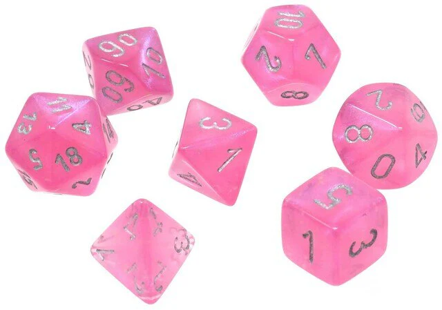 CHX27584 Borealis Luminary Polyhedral Pink-Silver 7-Die Set Chessex