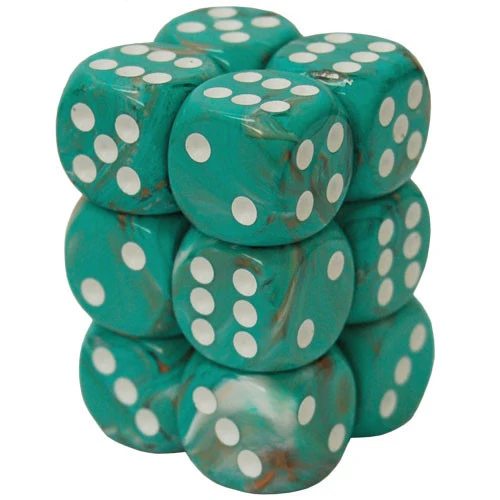 CHX27603 Marble 16mm d6 Oxi-CP wh Dice Block Chessex