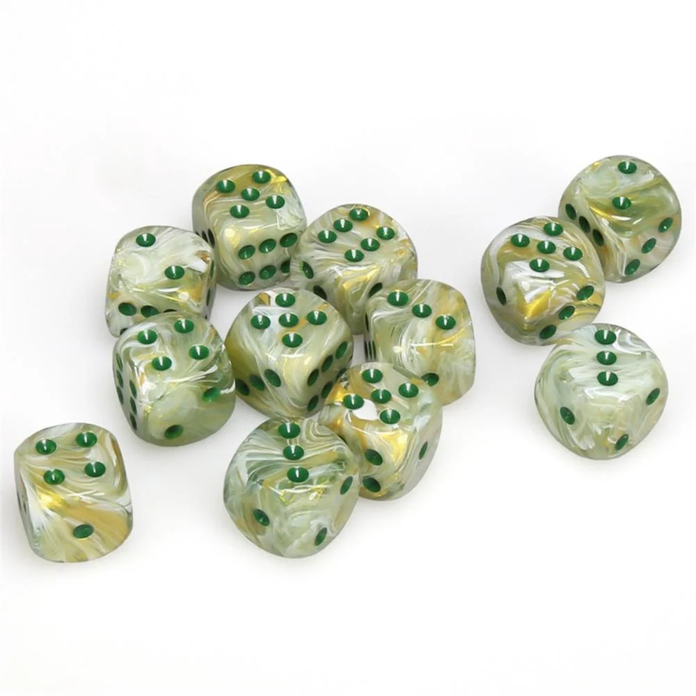 CHX27609 Marble 16mm d6 Green/Dark Green Dice Block (12 dice) Chessex