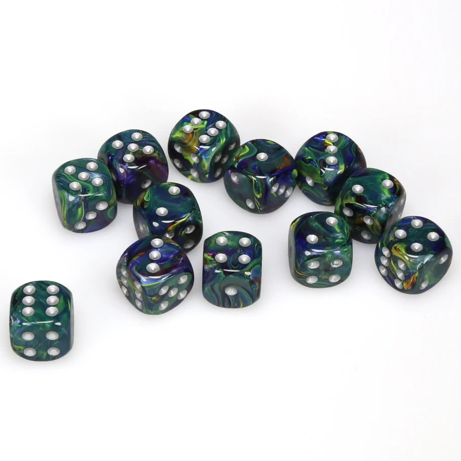 CHX27645 Festive 16mm d6 Green/silver Dice Block Chessex