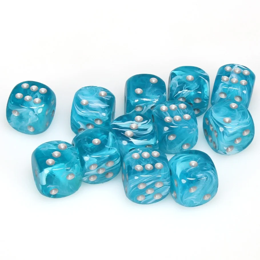 CHX27665 Cirrus 16mm d6 Aqua/silver Dice Block Chessex