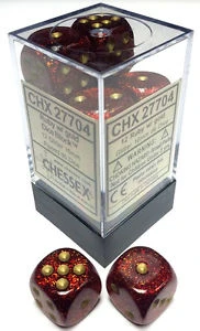 CHX27704 Glitter 16mm d6 Ruby/gold Dice Block Chessex