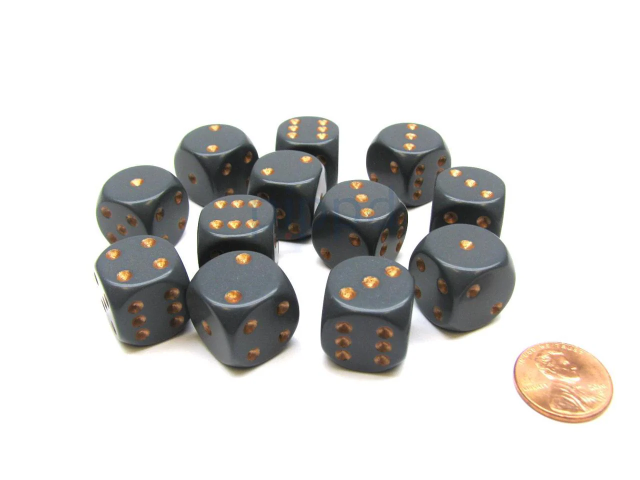 D6 Dice Opaque 12mm Dark Grey/Copper