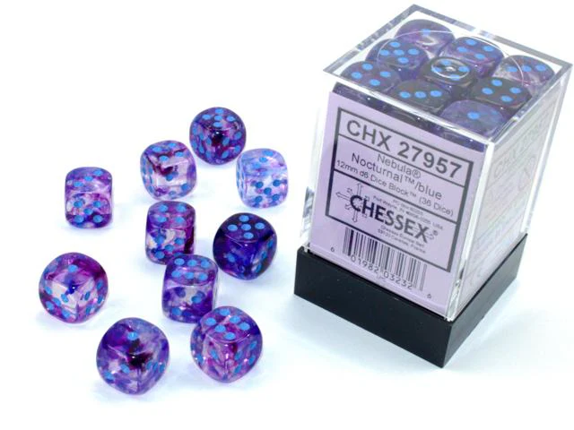 CHX27957 Luminary Nebula 12mm d6 Nocturnal/Blue Dice Block Chessex