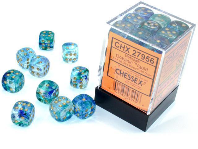 CHX27956 Luminary Nebula 12mm d6 Oceanic/Gold Dice Block Chessex
