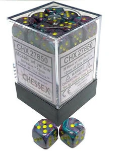 CHX27850 Festive 12mm d6 Mosaic/yellow Dice Block Chessex
