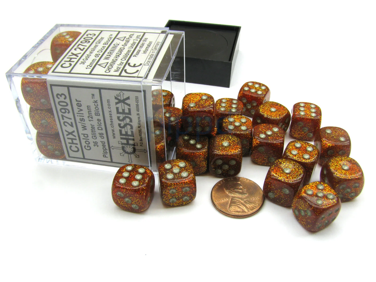 CHX27903 Glitter 12mm d6 Gold/silver Dice Block Chessex