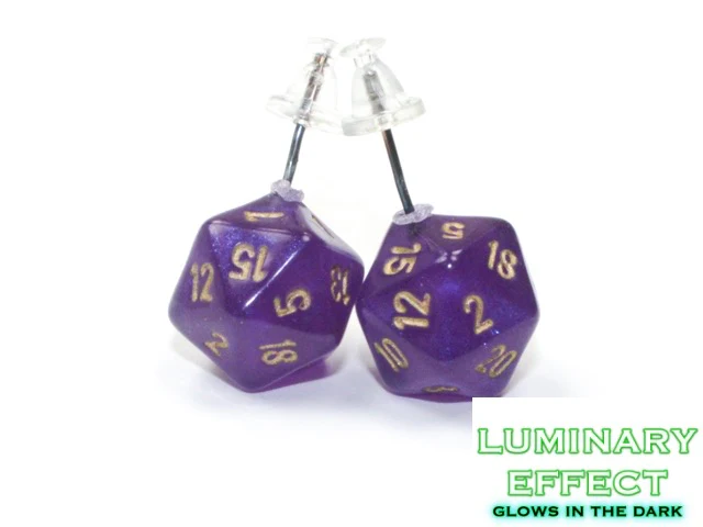 D20 Stud Earrings Borealis Royal Purple Gold
