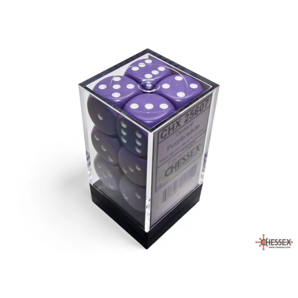 D6 16mm Opaque Purple/White - Chessex 12 Pack