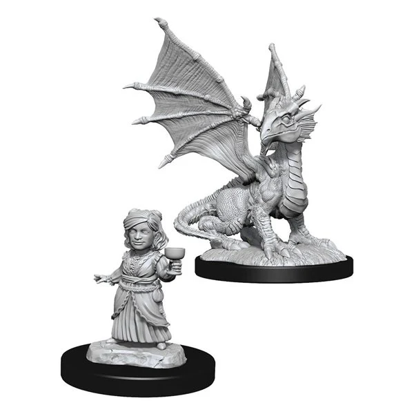 Dragon Silver Wyrmling & Female Halfling - D&D Nolzurs Marvelous Unpainted Miniatures