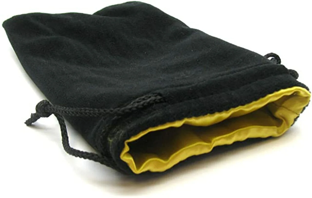 Gold Satin Lined - Black Velvet Dice Bag 12.5x20cm