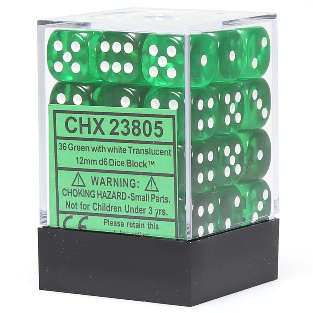 Green/White Translucent - 12mm D6 block of 36