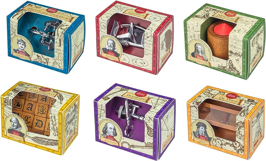 Metal and Wooden Puzzles - Great Minds (Newton, Galileo, Shakespear, William The Conqueror, Da Vinci and Franklin)