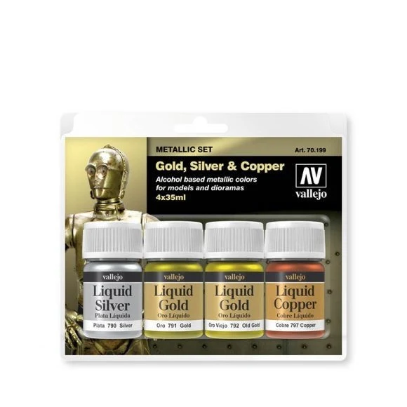 Metallic Set Gold, Silver & Copper 35ml Acrylic Paint Set Vallejo