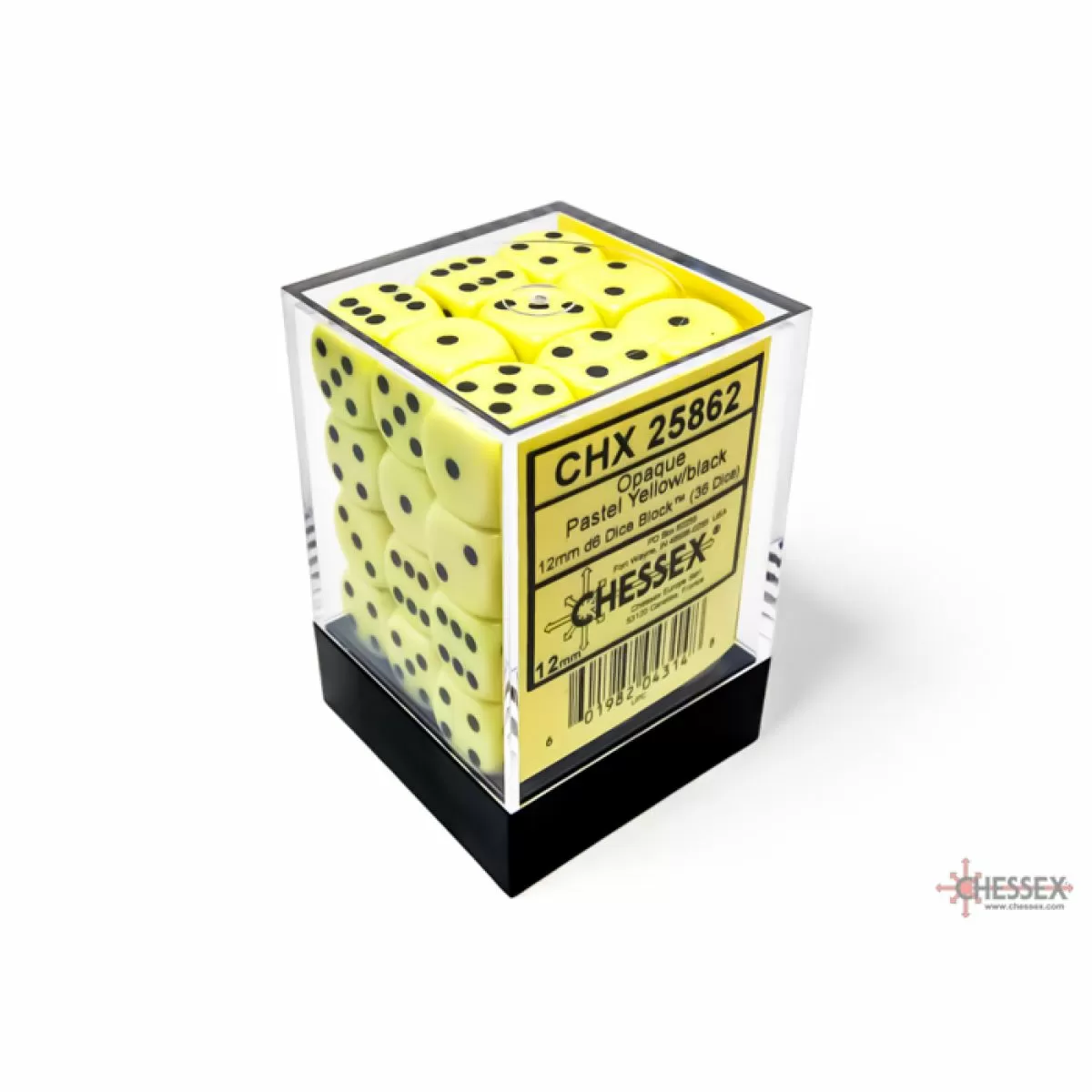 Pastel Yellow/Black Translucent 12mm D6 Block of 36