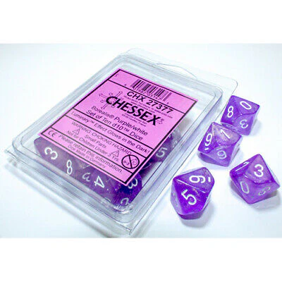 CHX27377 Borealis Purple/white Luminary Set of Ten d10s Chessex