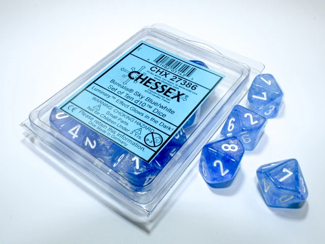 CHX27386 Borealis Sky blue/white Luminary Set of Ten d10s Chessex