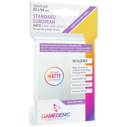 Prime Standard European Board Game Sleeves (62mm x 94mm) (50 Sleeves Per Pack) - Gamegenic